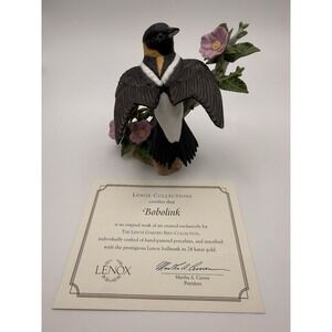 Lenox 2003 Garden Bird Collection BOBOLINK Vintage Purple Flowers w COA